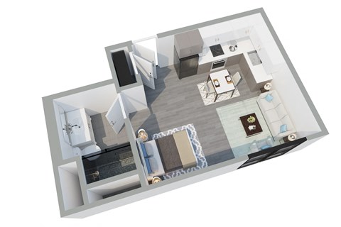 Floor plan for studio, 1 bath, 400 sqft